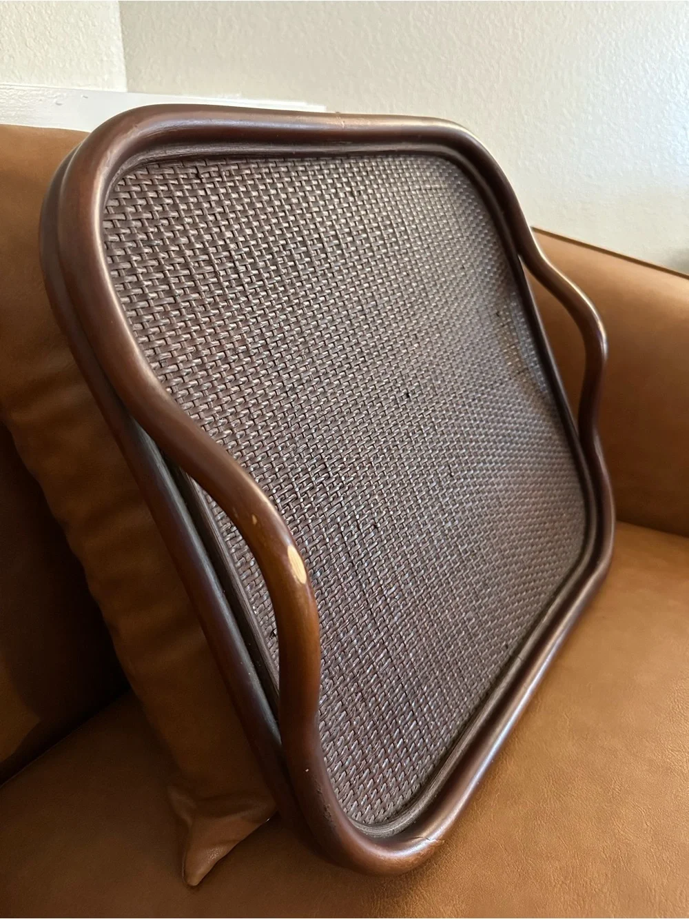 Pier 1 • wicker• rattan • large wooden tray with wood handles